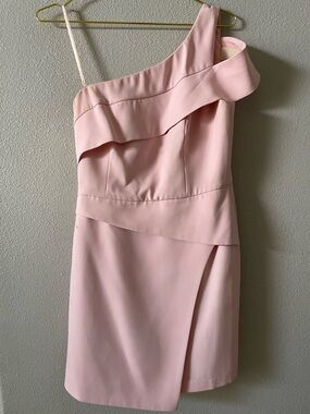 BCBGMaxAzria One-Shoulder Light Pink Ruffle Dress